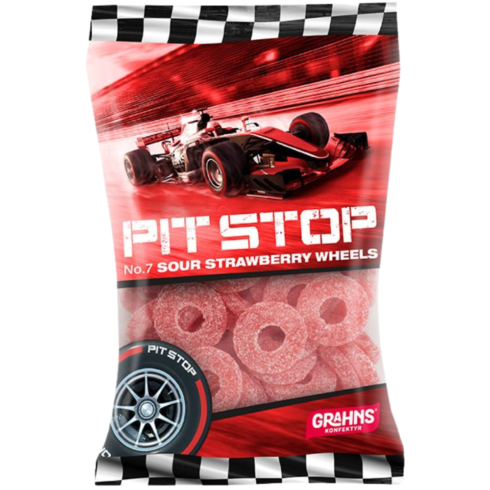 Pit Stop no. 7 Strawberry Wheels Candy Bags Wholesale Box By Swedish Grahns