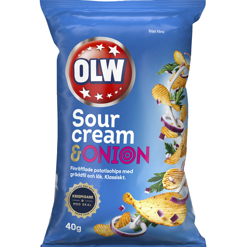 Sour Cream And Onion Potato Snack Bags Retail Box By Swedish OLW