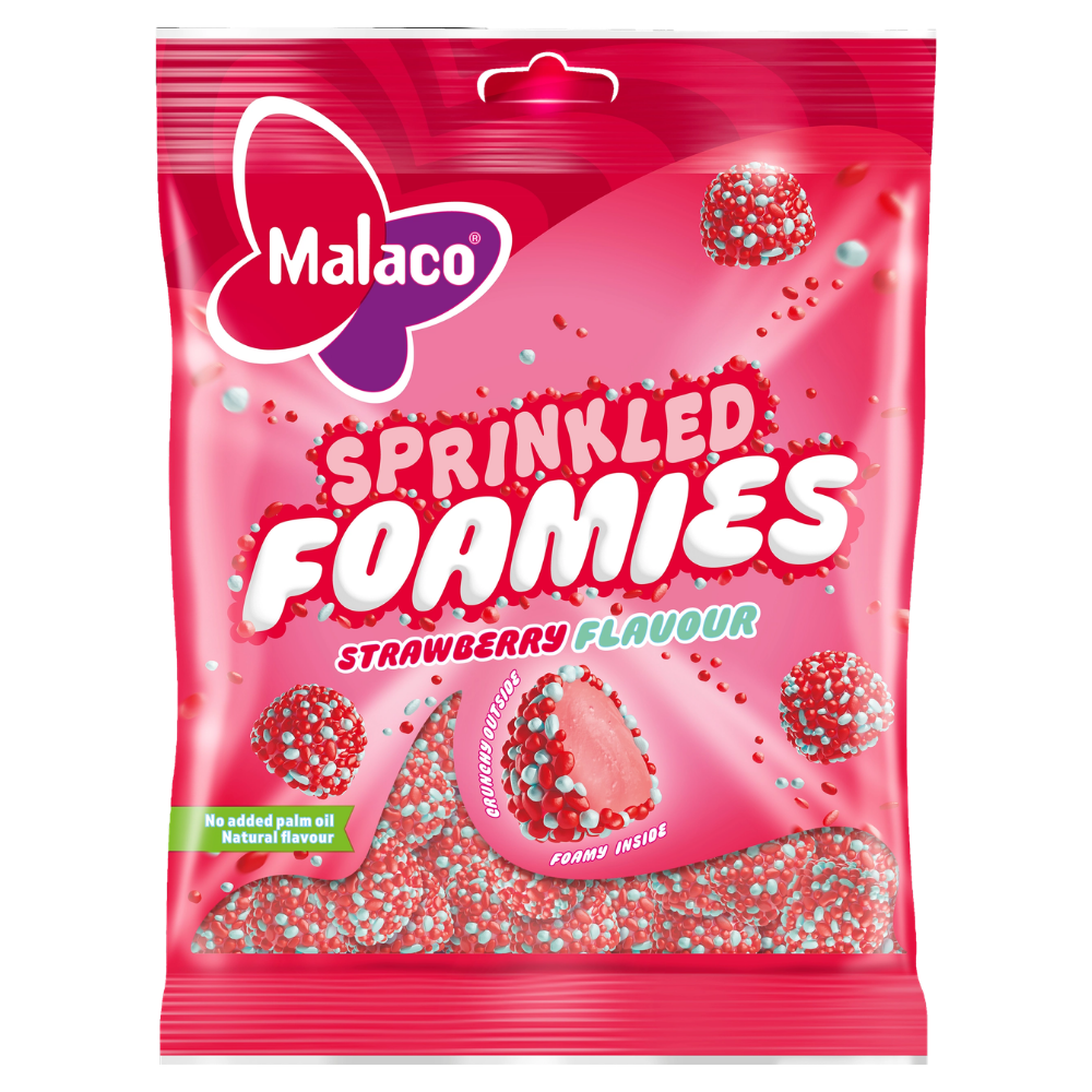 Sprinkled Foamies Strawberry Candy Bags In Wholesale Cases By Swedish Malaco