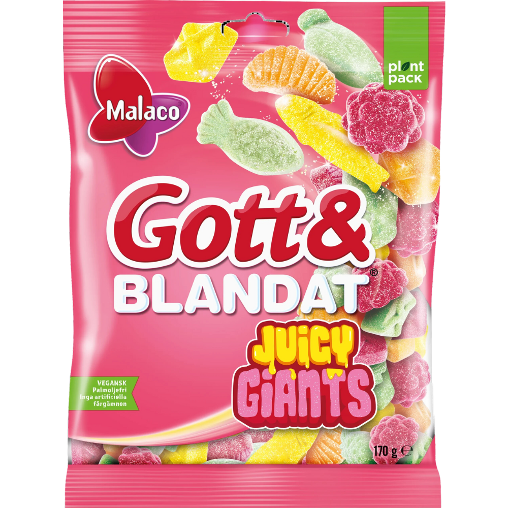Vegan Gott & Blandat Juicy Giants Candy Bags Wholesale Box By Swedish Malaco