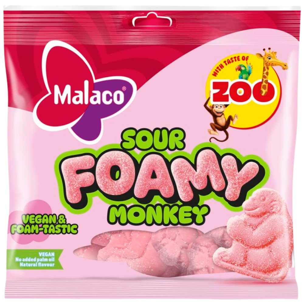 Vegan ZOO Sour Foamy Monkeys Candy Bags Wholesale Box By Swedish Malaco