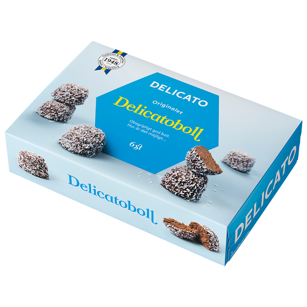 Classic Swedish Delicato Chocolate Coconut Balls Confectionery Wholesale Box By Delicato