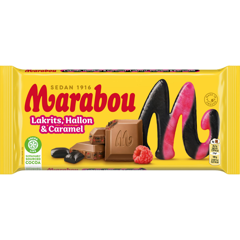 Raspberry, Licorice And Caramel Milk Chocolate Bar Wholesale Box By Swedish Marabou