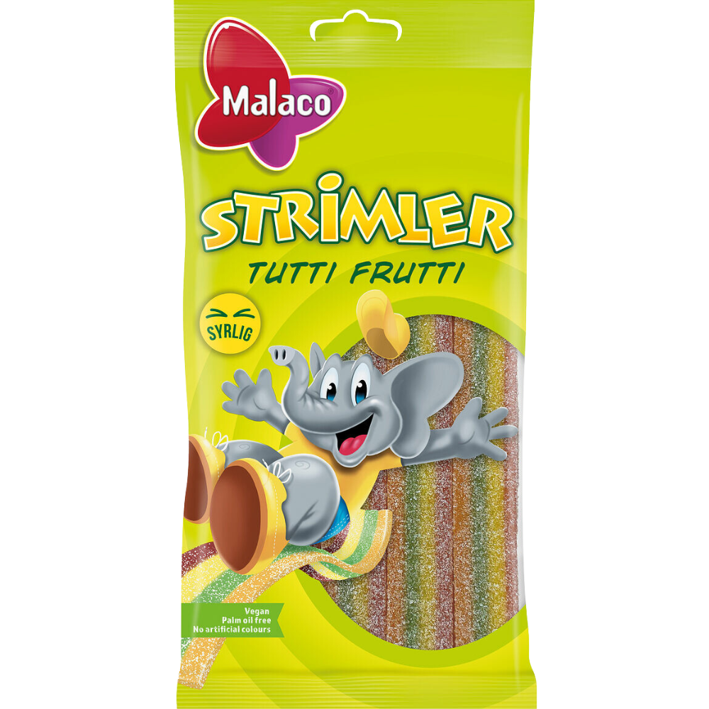 Chewy Sour Tutti Frutti Flavored Strips Wholesale Box of Bags By Malaco