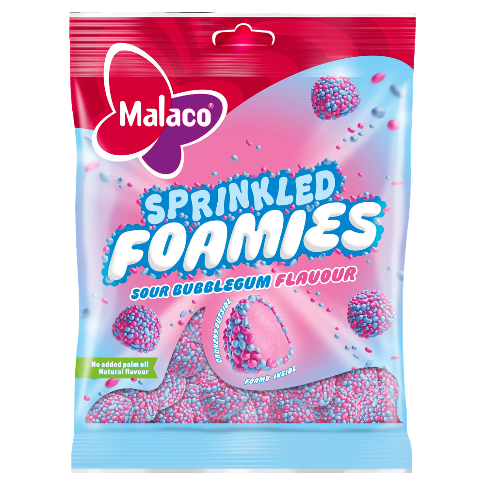 Sprinkled Foamies Sour Bubblegum Candy Bags In Wholesale Cases By Swedish Malaco