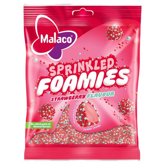 Sprinkled Foamies Strawberry Candy Bags In Wholesale Cases By Swedish Malaco
