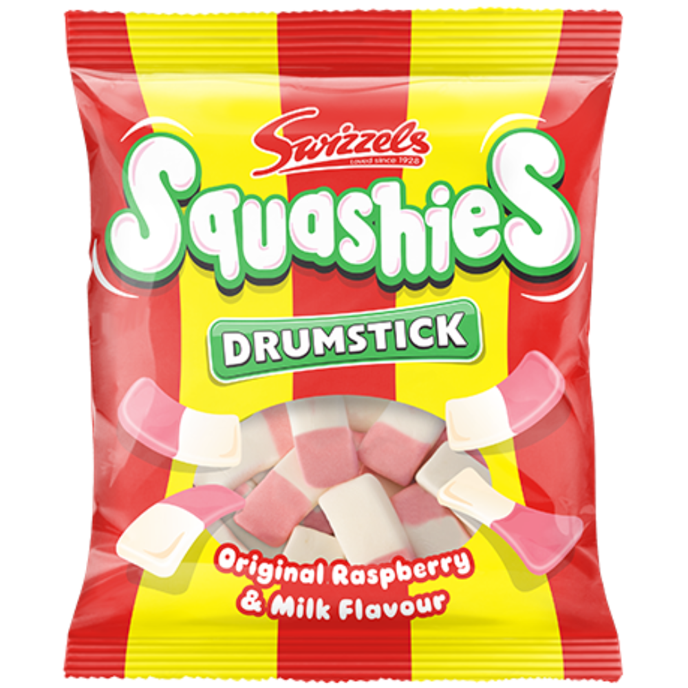 Squashies Drumstick Original Raspberry And Milk Candy Bags In Wholesale Cases By Swizzels