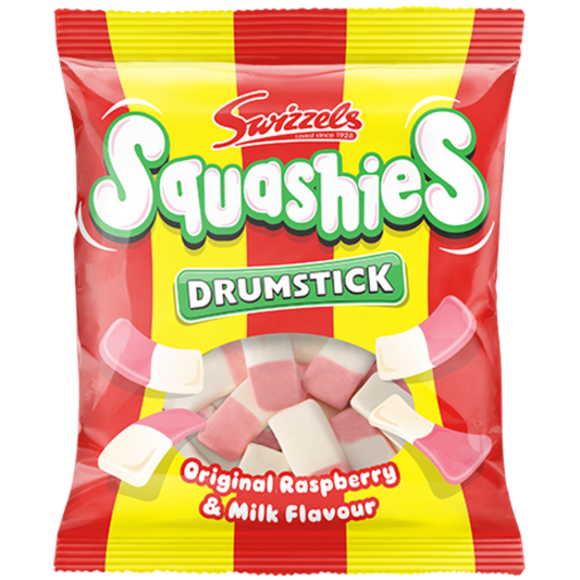 Squashies Drumstick Original Raspberry And Milk Candy Bags In Wholesale Cases By Swizzels