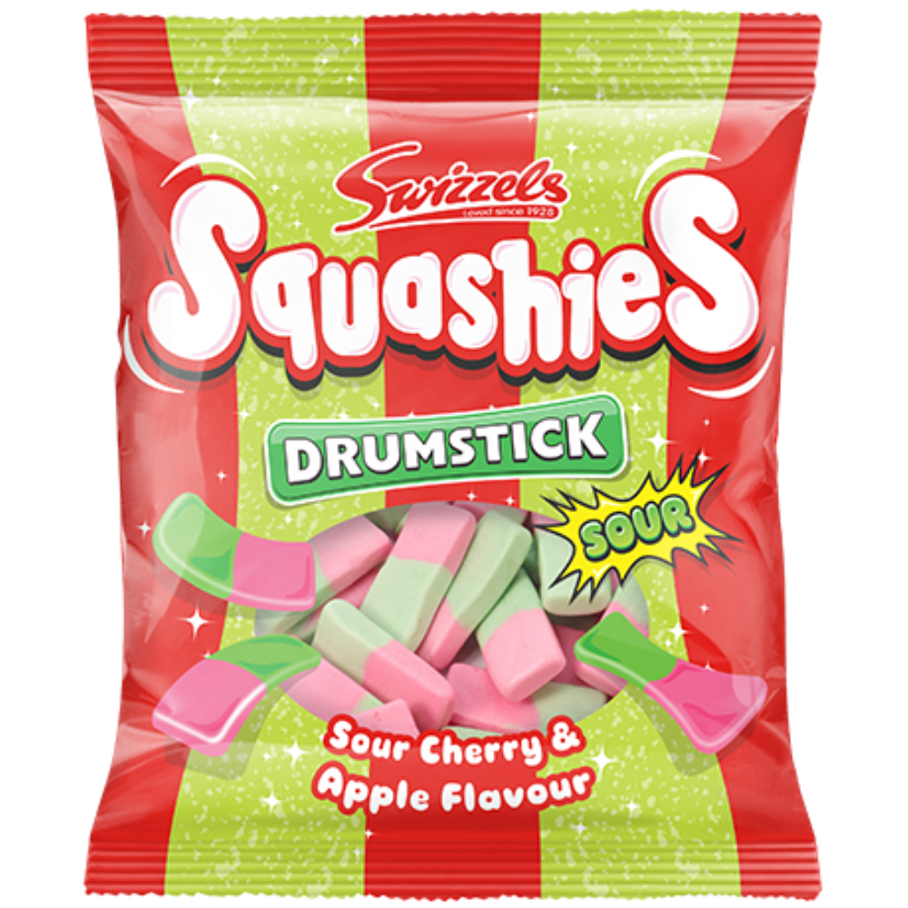 Squashies Drumstick Sour Cherry And Apple Candy Bags In Wholesale Cases By Swizzels
