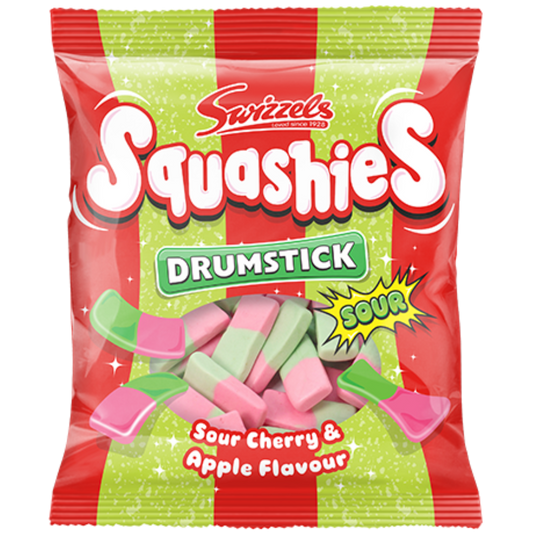 Squashies Drumstick Sour Cherry And Apple Candy Bags In Wholesale Cases By Swizzels