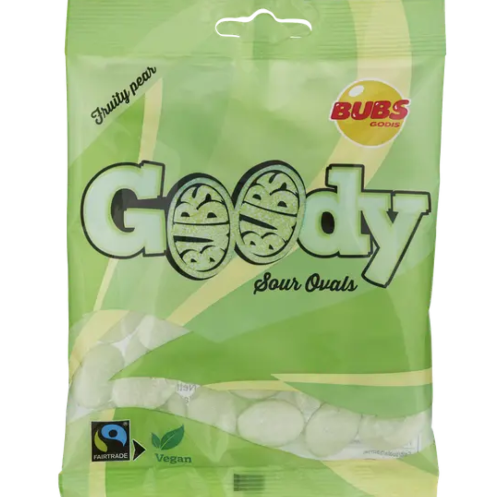 Vegan Goody Sour Ovals Fruity Pears Bags Wholesale Box By Swedish Bubs