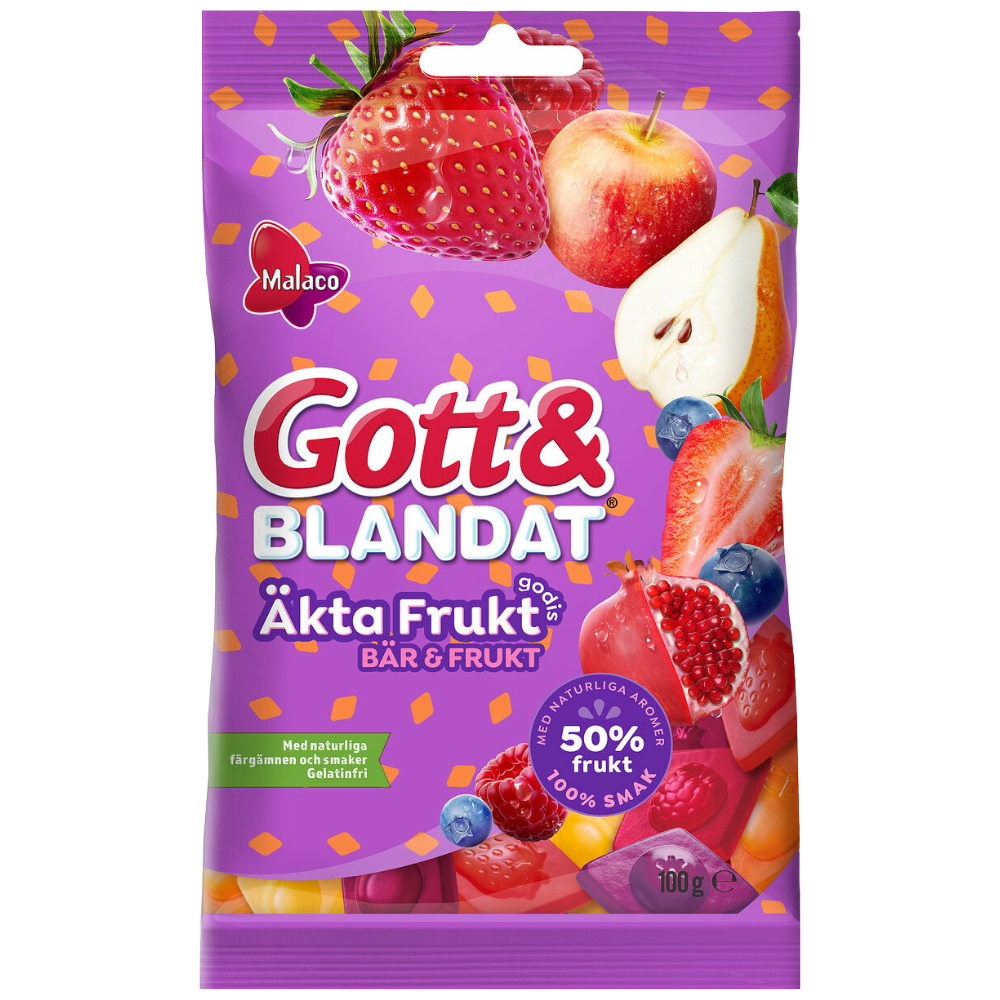 Vegan Gott & Blandat Berry And Fruit Candy Bags Wholesale Box With 50% Real Fruit By Malaco