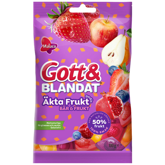 Vegan Gott & Blandat Berry And Fruit Candy Bags Wholesale Box With 50% Real Fruit By Malaco