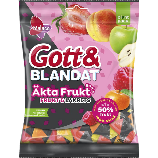 Vegan Gott & Blandat Fruit And Licorice Candy Bags Wholesale Box With 50% Real Fruit By Swedish Cloetta