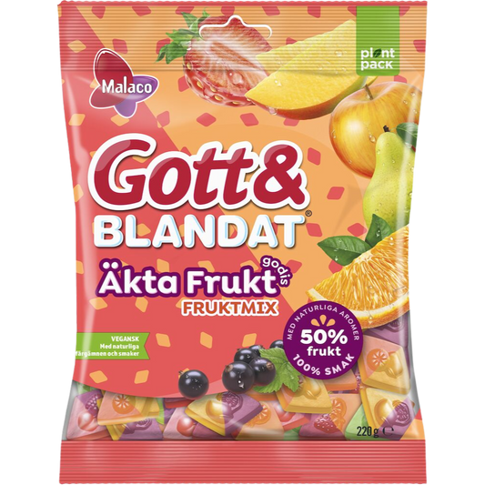 Vegan Gott & Blandat Fruit Mix Candy Bags Wholesale Box With 50% Real Fruit By Swedish Cloetta