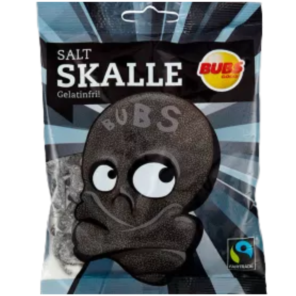 Vegan Salty Skull Licorice Candy Bags In Wholesale Cases By Swedish Bubs
