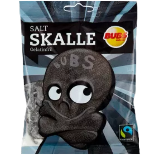 Vegan Salty Skull Licorice Candy Bags In Wholesale Cases By Swedish Bubs