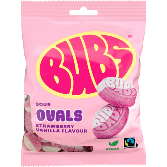 Vegan Sour Ovals Strawberry Vanilla Candy Bags In Wholesale Cases By Swedish Bubs