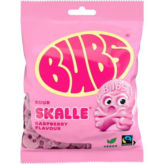 Vegan Sour Skull Raspberry Candy Bags In Wholesale Cases By Swedish Bubs