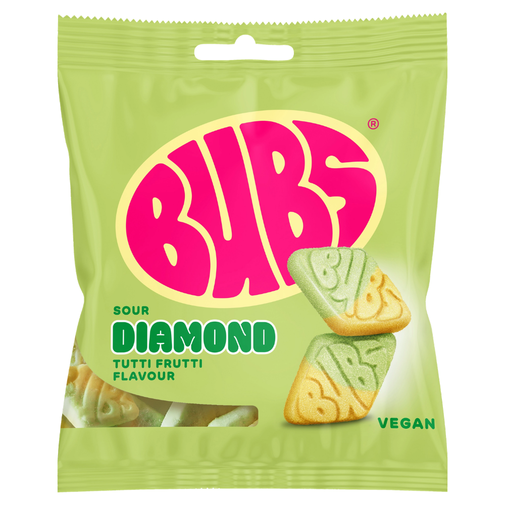 Vegan Sour Tutti Frutti Diamond Candy Bags In Wholesale Cases By Swedish Bubs