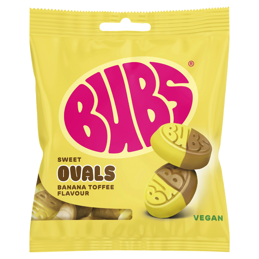 Vegan Sweet Banana Toffee Ovals Candy Bags In Wholesale Cases By Swedish Bubs
