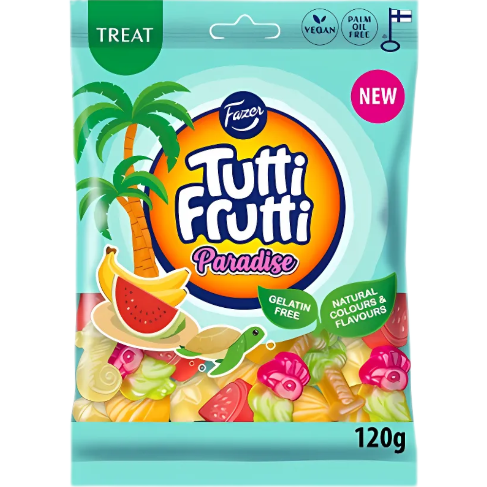 Vegan Tutti Frutti Paradise Jelly Fruit Candy Bag Wholesale Box By Scandinavian Fazer