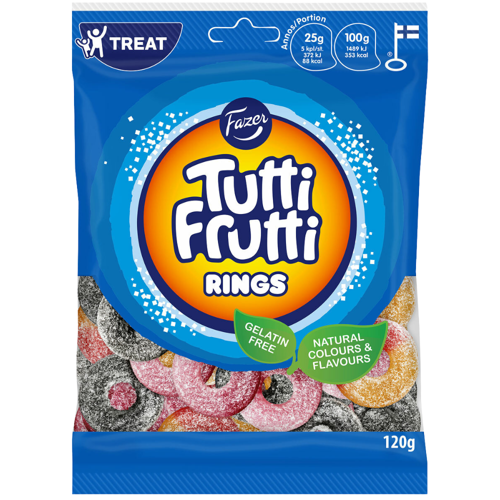 Vegan Tutti Frutti Rings Candy Bag Wholesale Box By Fazer