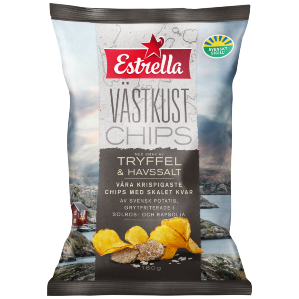 Vegan West Coast Truffel And Sea Salt Potato Chips Wholesale Box By Swedish Estrella